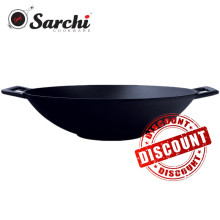 Handcraft Black Wok de ferro fundido com fundo plano